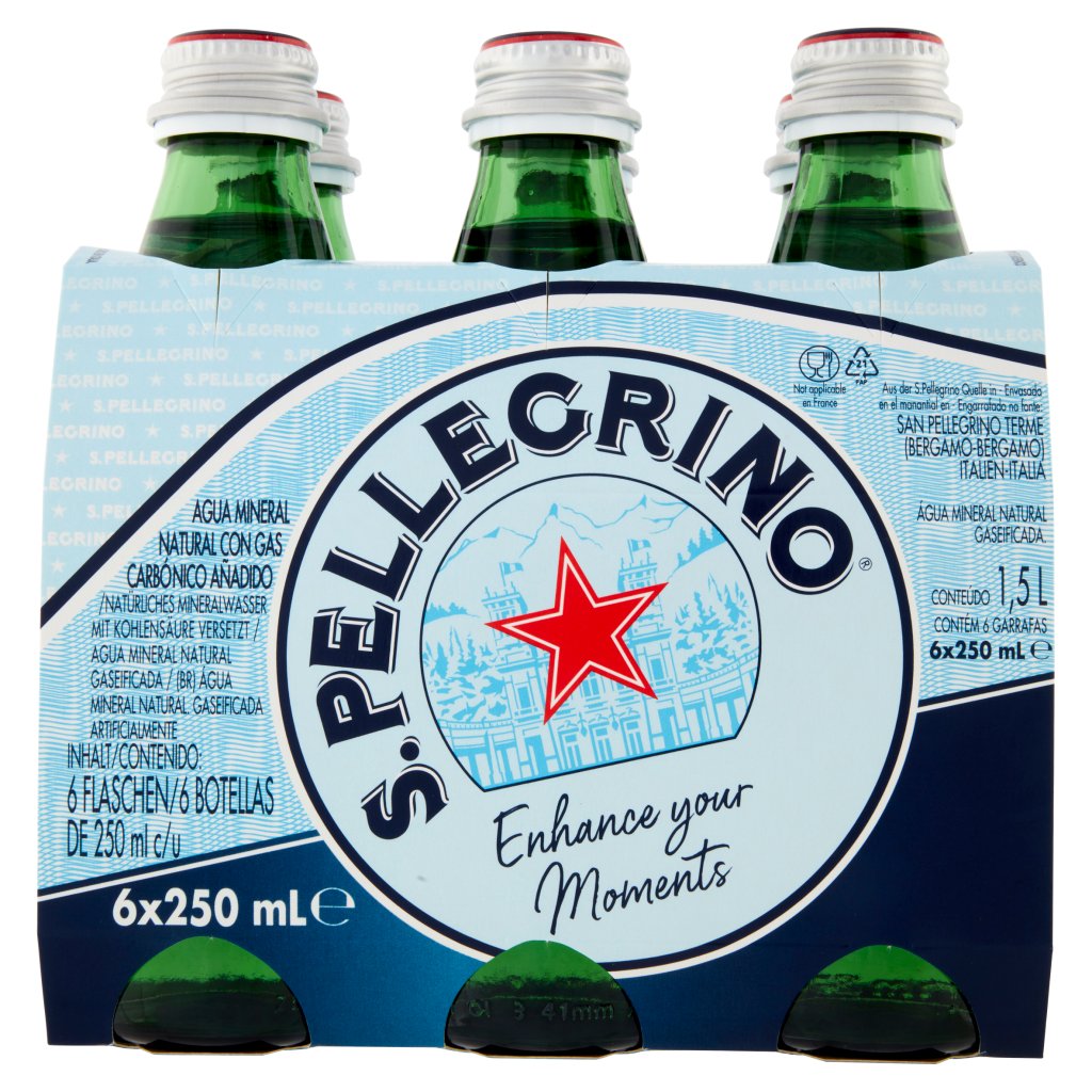 San Pellegrino S. Pellegrino, Acqua Minerale Naturale Frizzante, 25cl x 6, Vetro