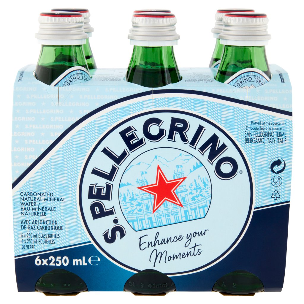 San Pellegrino S. Pellegrino, Acqua Minerale Naturale Frizzante, 25cl x 6, Vetro