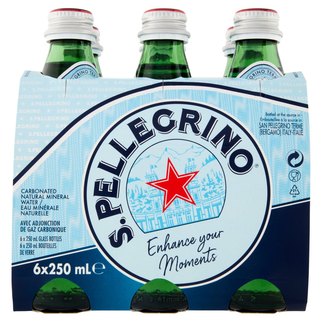 San Pellegrino S. Pellegrino, Acqua Minerale Naturale Frizzante, 25cl x 6, Vetro