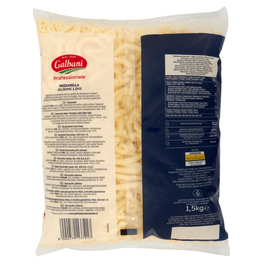 Galbani Professionale Mozzarella Julienne 1,5 Kg