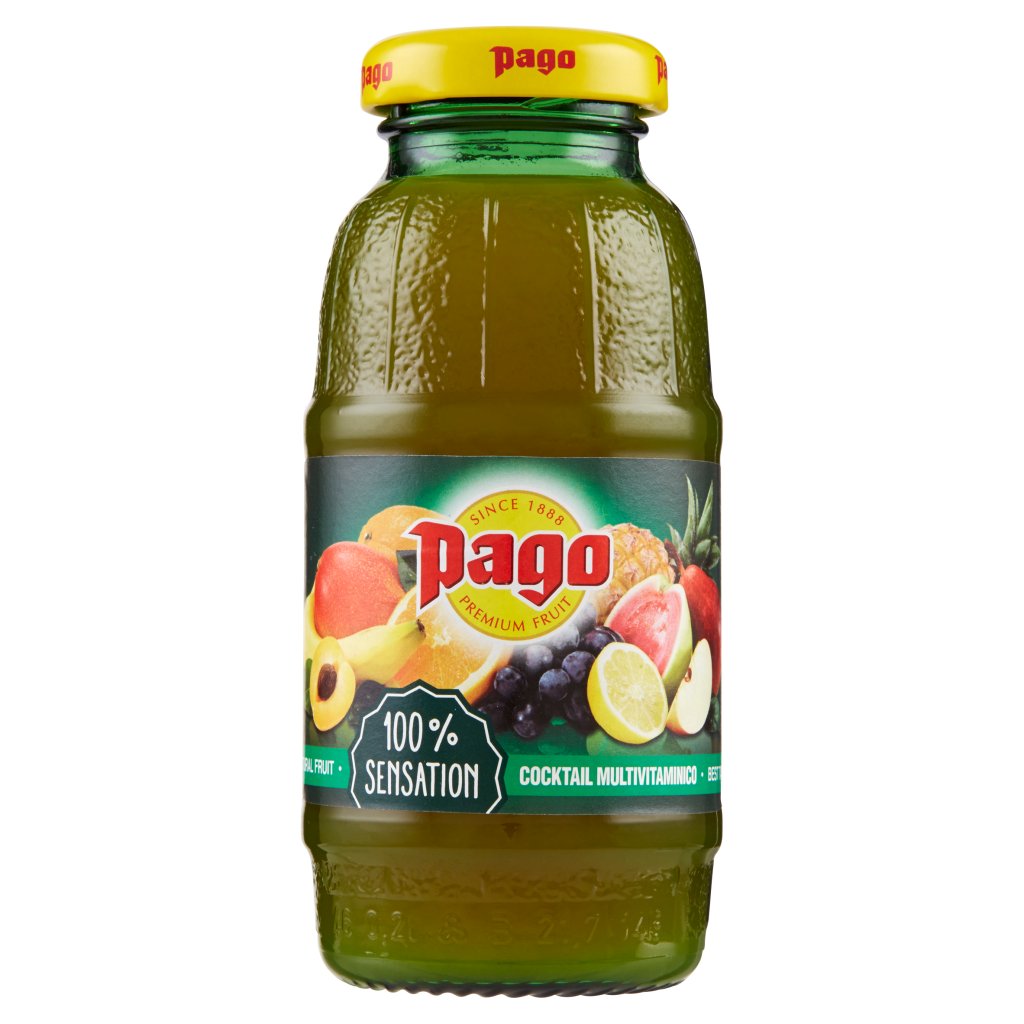 Pago Succo di Frutta, Cocktail Multivitaminico 100%, Bottiglia Vetro Monodose 20 Cl