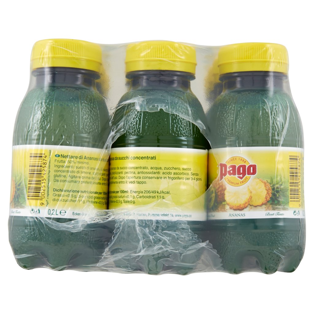 Pago Succo di Frutta, Ananas Nettare, Bottiglia Pet Monodose 20 Cl x 12