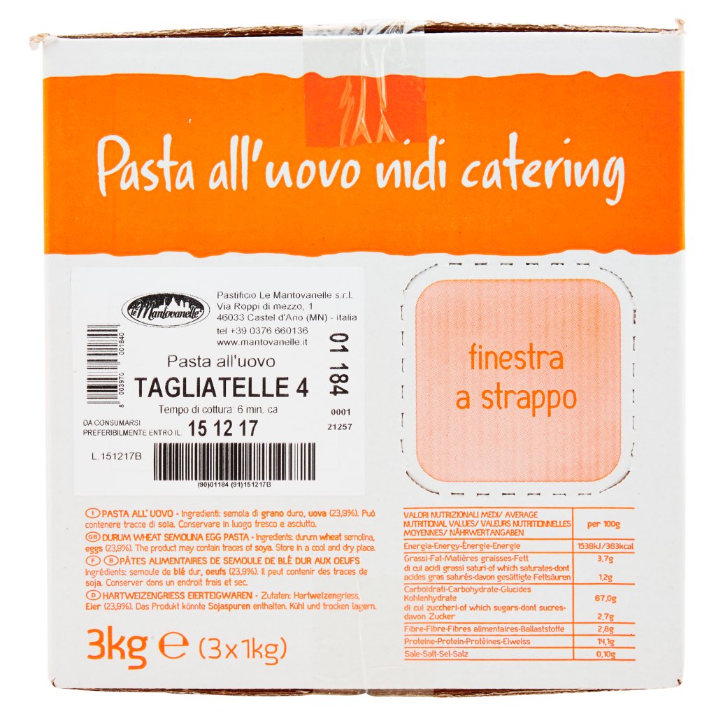 le Mantovanelle Pasta all'Uovo Nidi Catering Tagliatelle 4 3 x 1 Kg