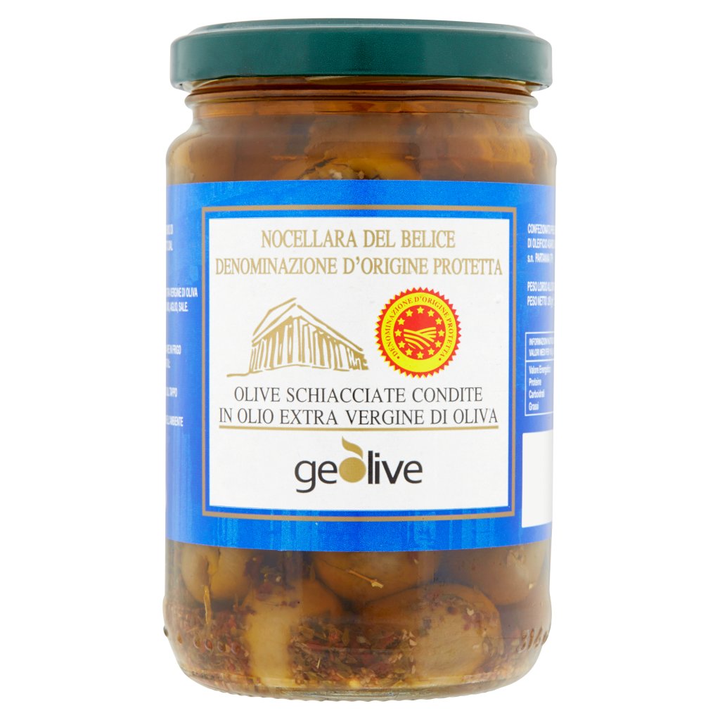 Geolive Olive Schiacciate Condite in Olio Extra Vergine di Oliva