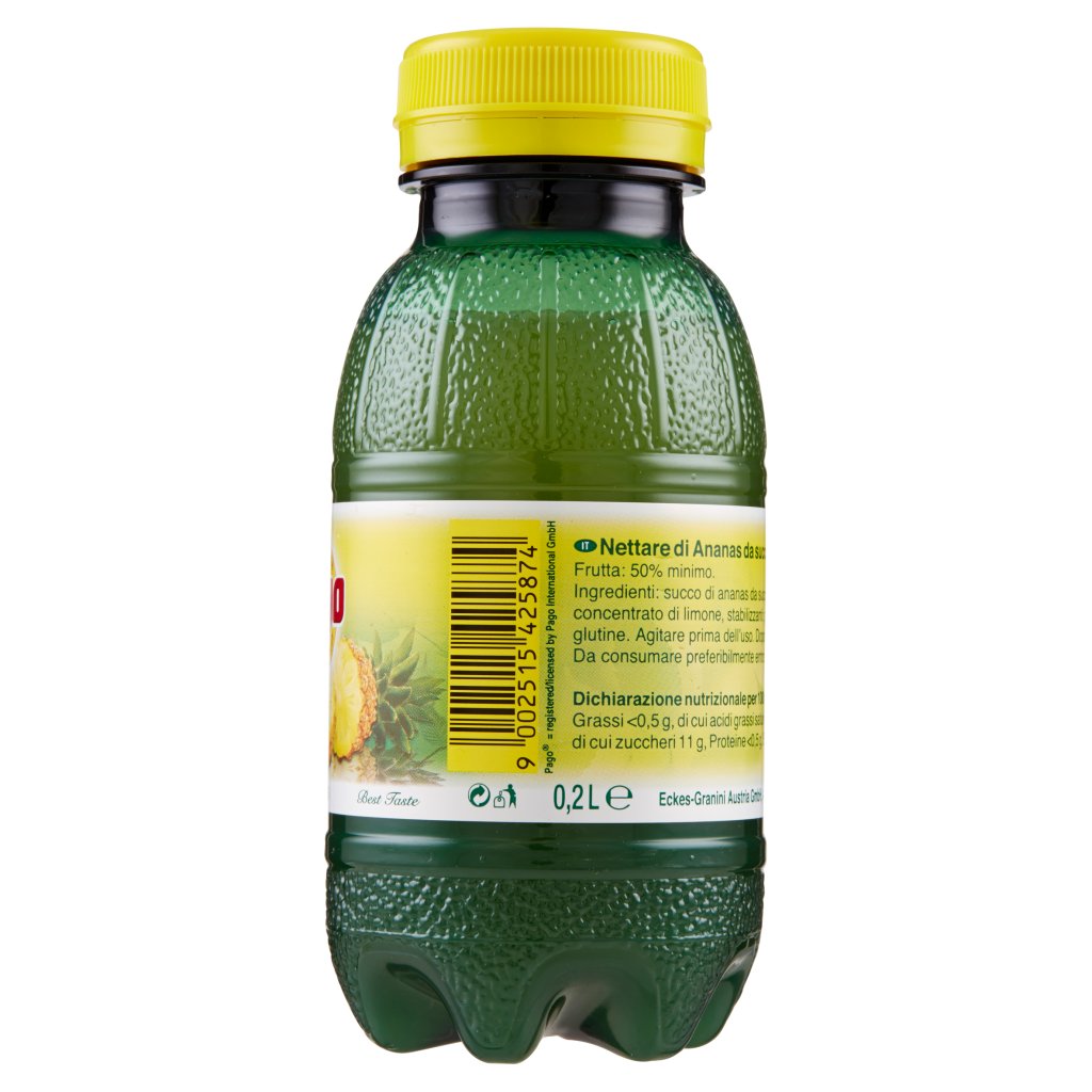 Pago Succo di Frutta, Ananas Nettare, Bottiglia Pet Monodose 20 Cl