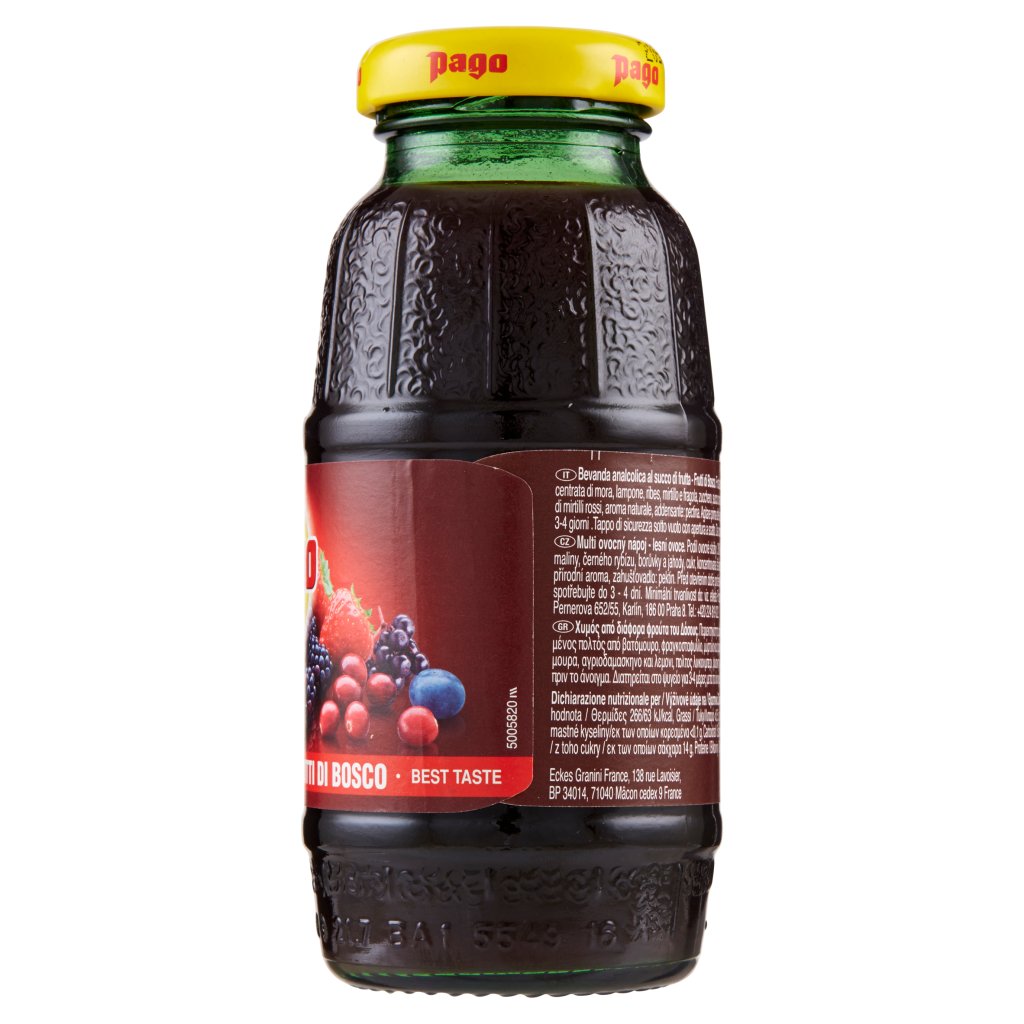 Pago Succo di Frutta, Frutti di Bosco, Bottiglia Vetro Monodose 20 Cl