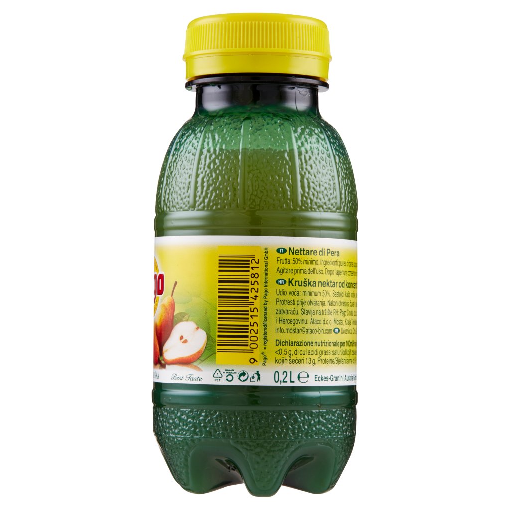 Pago Succo di Frutta, Pera Nettare, Bottiglia Pet Monodose  20 Cl