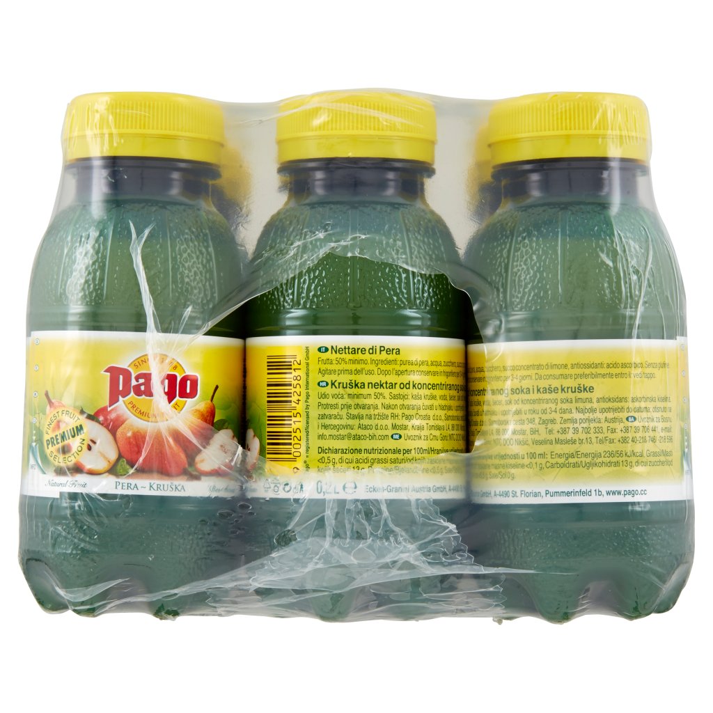 Pago Succo di Frutta, Pera Nettare, Bottiglia Pet Monodose 20 Cl x 12