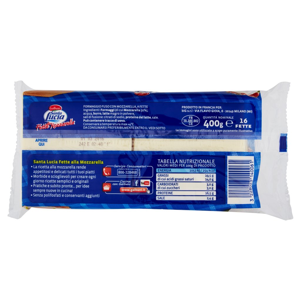 Galbani Santa Lucia Fette alla Mozzarella 16 Fette 400 g