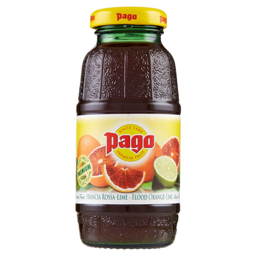 Pago Succo di Frutta, Arancia Rossa - Lime,  Bottiglia Vetro Monodose 20 Cl