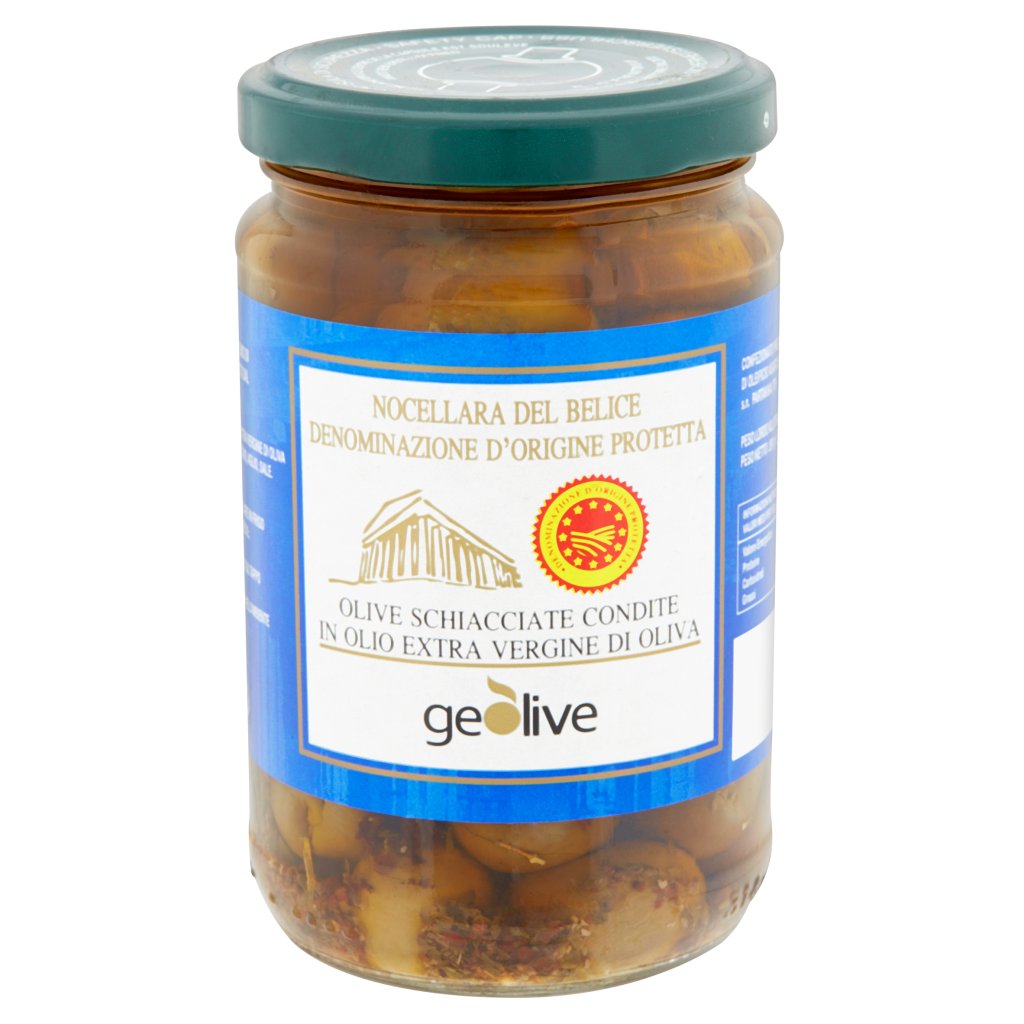 Geolive Olive Schiacciate Condite in Olio Extra Vergine di Oliva