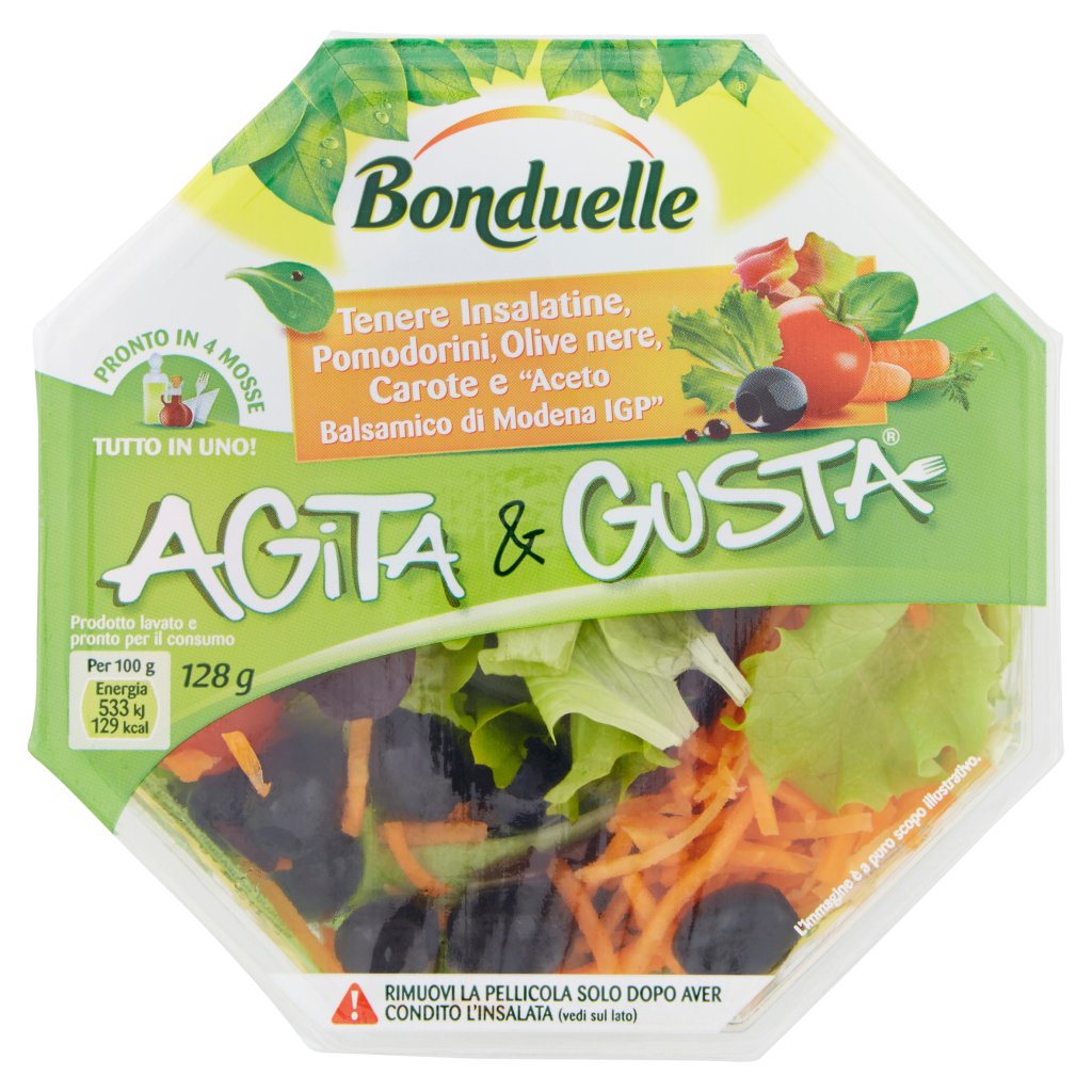 Bonduelle Agita & Gusta Tenere Insalatine, Pomodorini, Olive Nere, Carote e Aceto Modena Igp 100 g