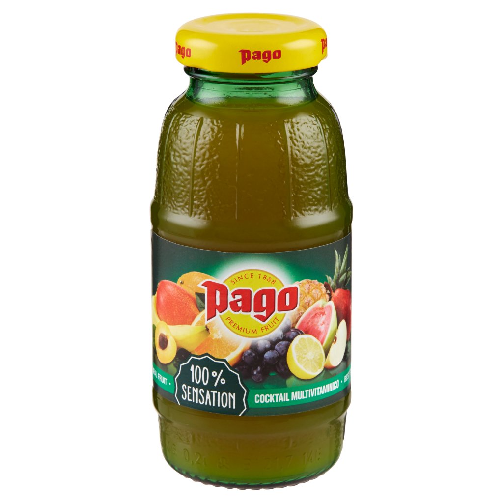 Pago Succo di Frutta, Cocktail Multivitaminico 100%, Bottiglia Vetro Monodose 20 Cl