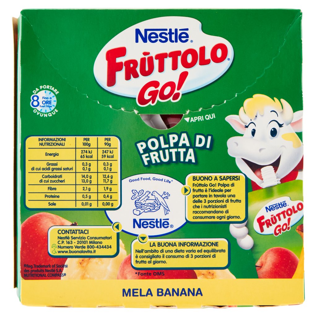 Fruttolo Nestlé  Go! Polpa di Frutta Mela Banana 4 x 90 g