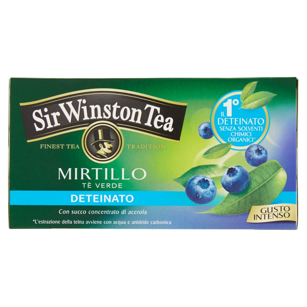 Sir Winston Tea Mirtillo Tè Verde Deteinato Gusto Intenso 20 Bustine