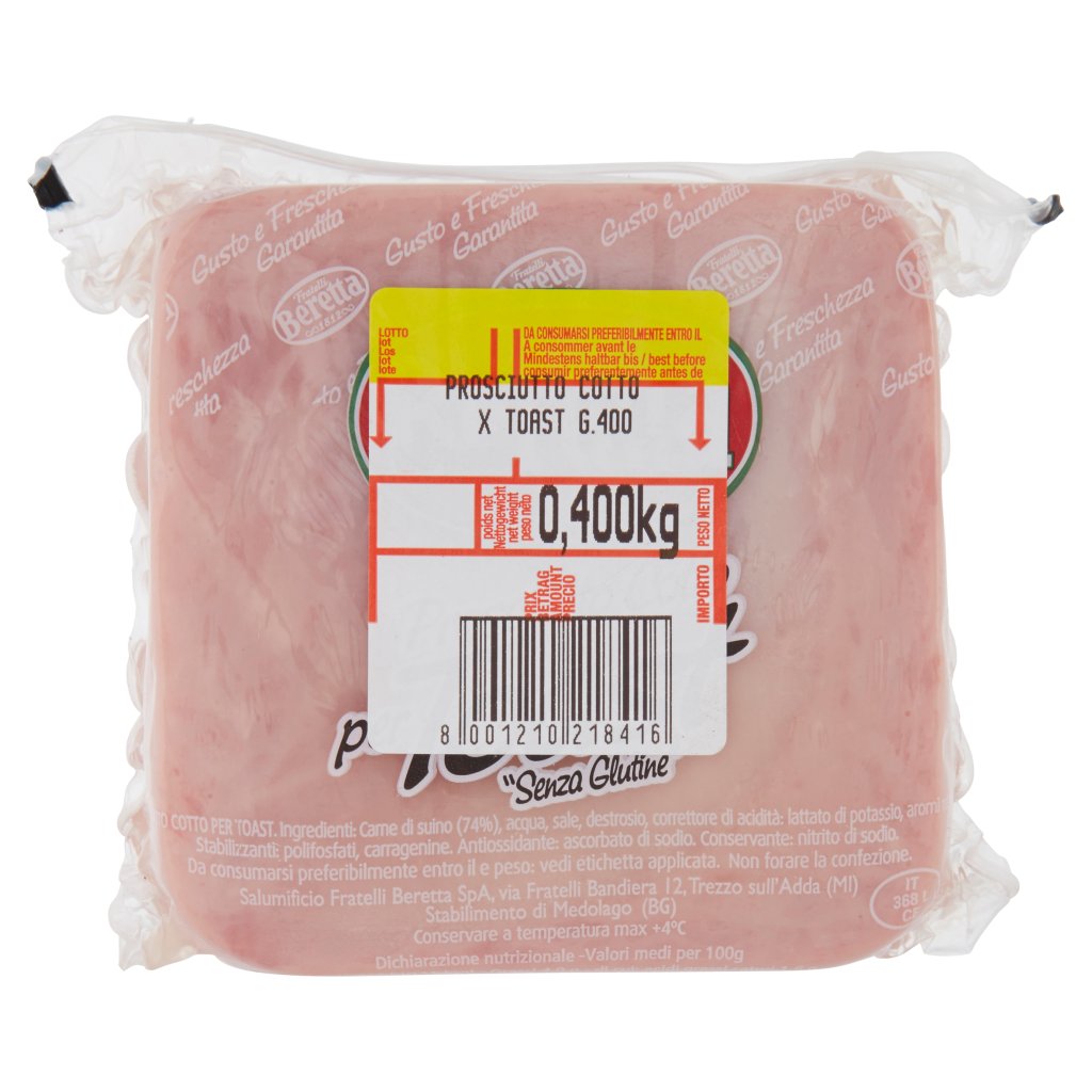 Fratelli Beretta Prosciutto Cotto per Toast "senza Glutine" 0,400 Kg