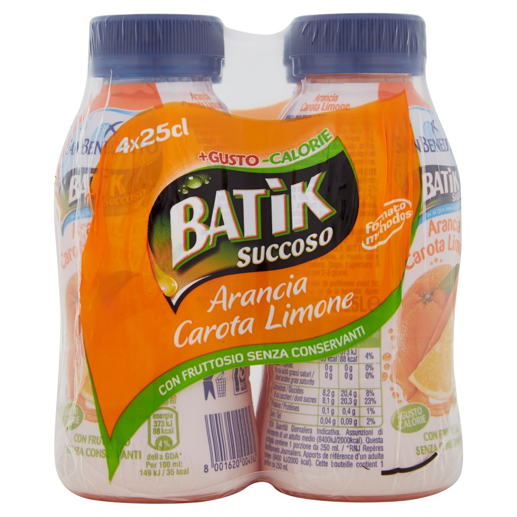 San Benedetto Batik Succoso Arancia Carota Limone 4 x 25 Cl