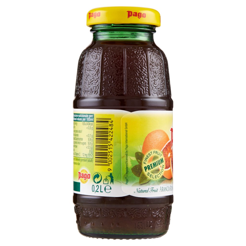 Pago Succo di Frutta, Arancia Rossa - Lime,  Bottiglia Vetro Monodose 20 Cl