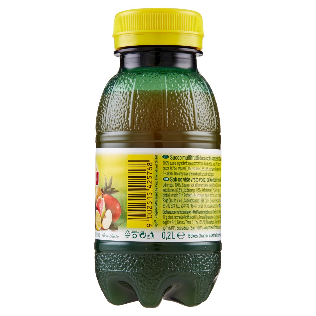 Pago Succo di Frutta, Tropicale 100%, Bottiglia Pet Monodose 20 Cl