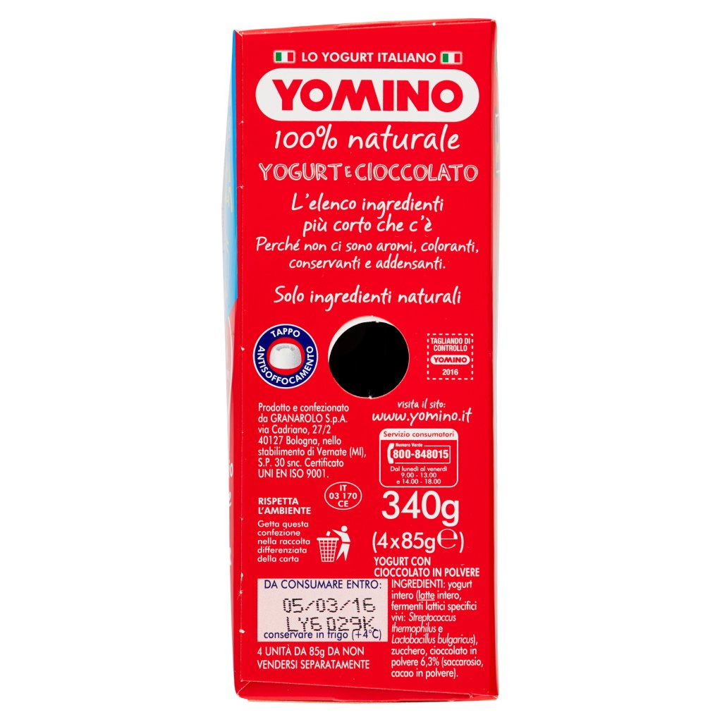 Yomino 100% Naturale Yogurt e Cioccolato 4 x 85 g