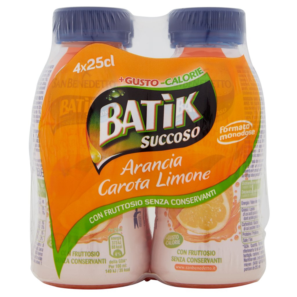 San Benedetto Batik Succoso Arancia Carota Limone 4 x 25 Cl