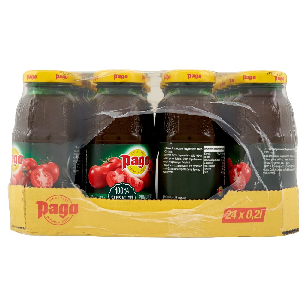 Pago Succo Pomodoro 100%, Bottiglia Vetro Monodose 20 Cl x 24