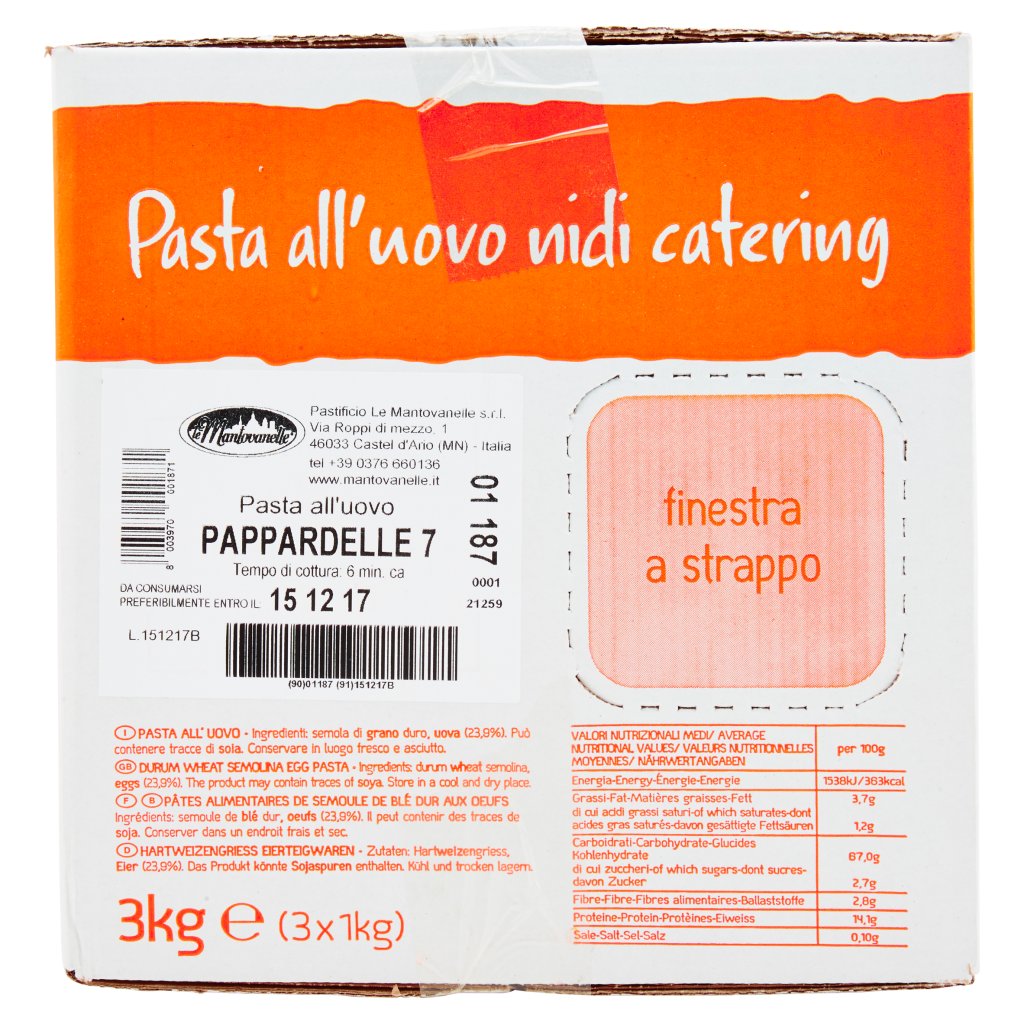 le Mantovanelle Pasta all'Uovo Nidi Catering Pappardelle 7  3 x 1 Kg