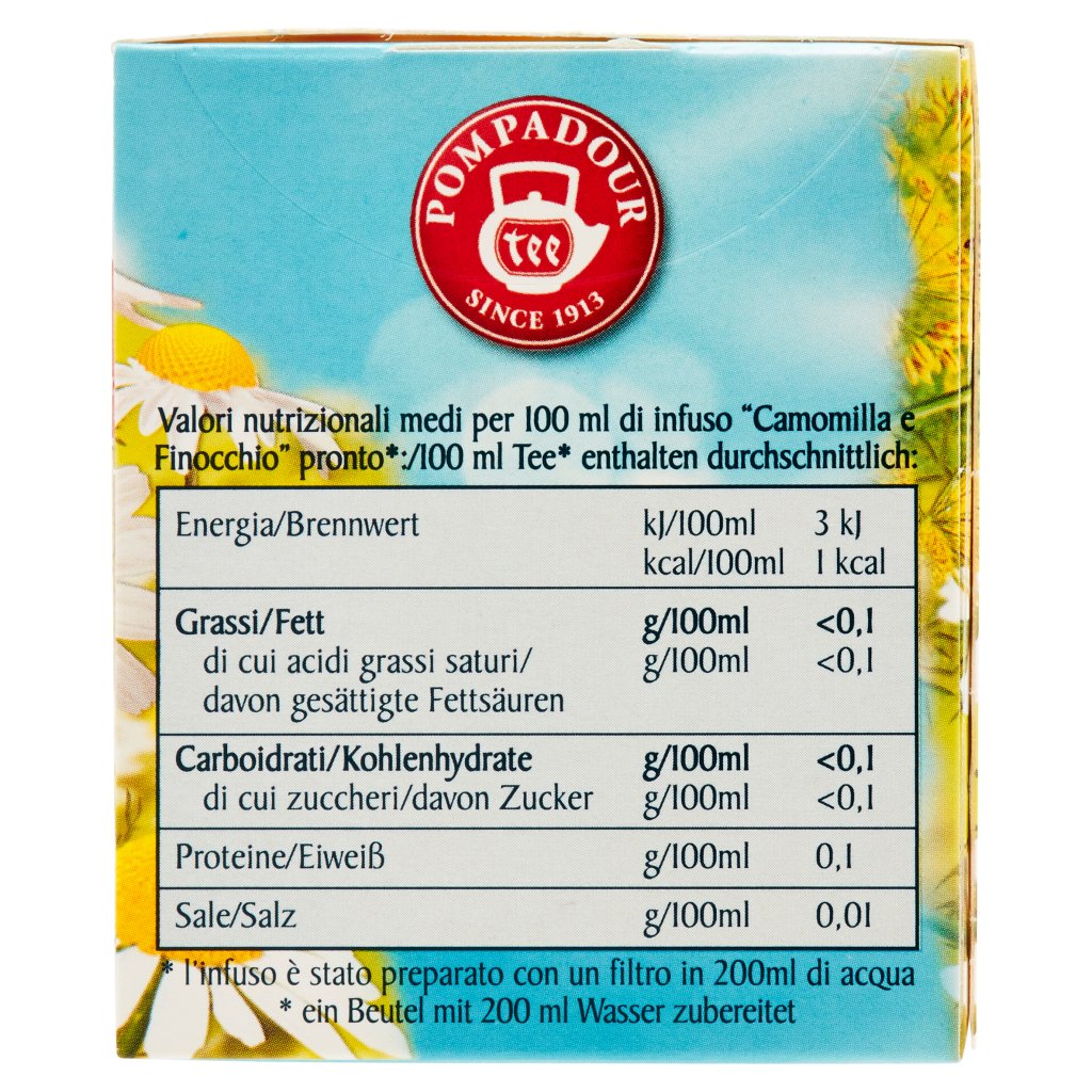 Pompadour Camomilla Setacciata e Finocchio per Infuso 18 Bustine 39,6 g