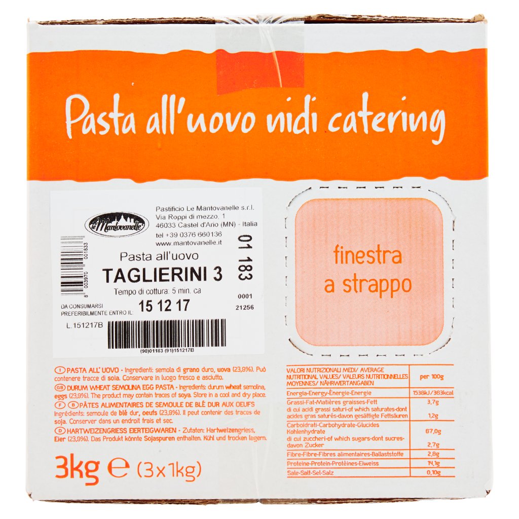 le Mantovanelle Pasta all'Uovo Nidi Catering Taglierini 3 3 x 1 Kg