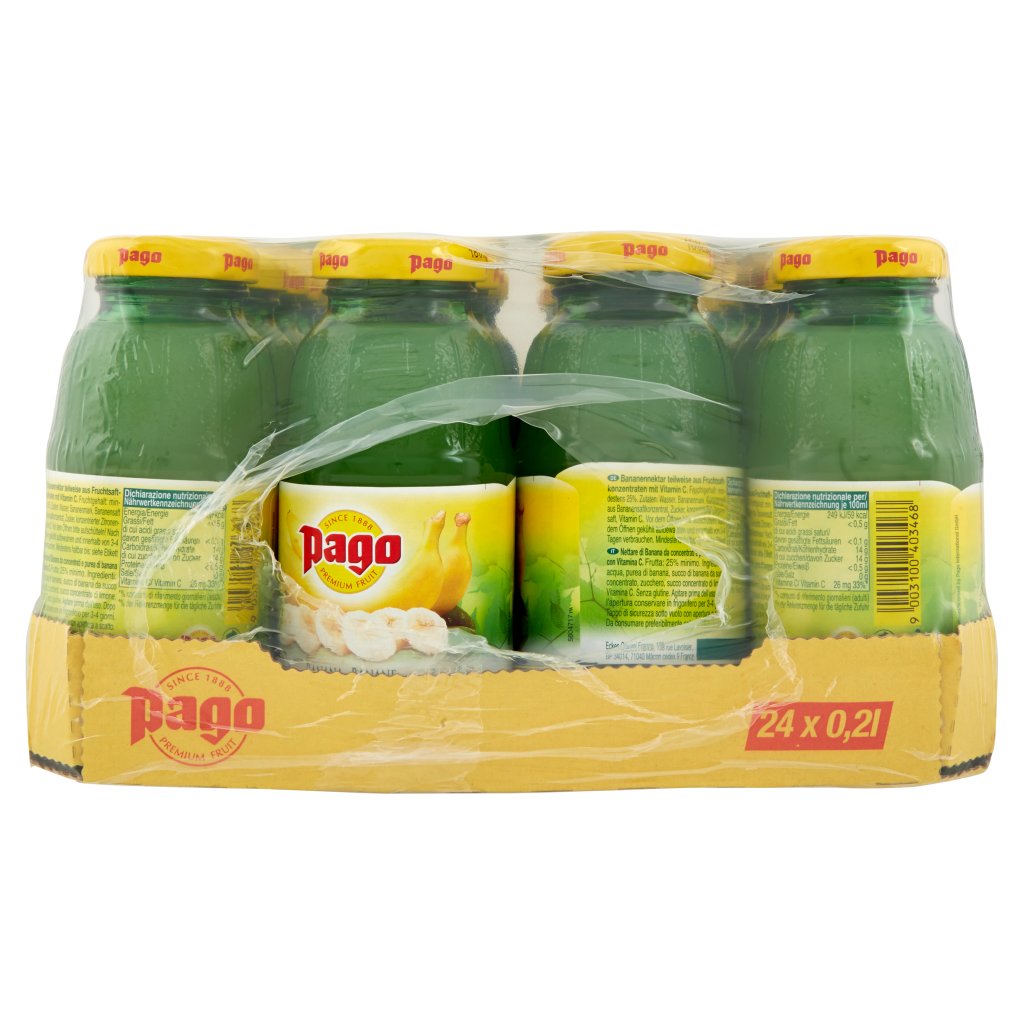 Pago Succo di Frutta, Banana Nettare, Bottiglia Vetro Monodose 20 Cl x 24