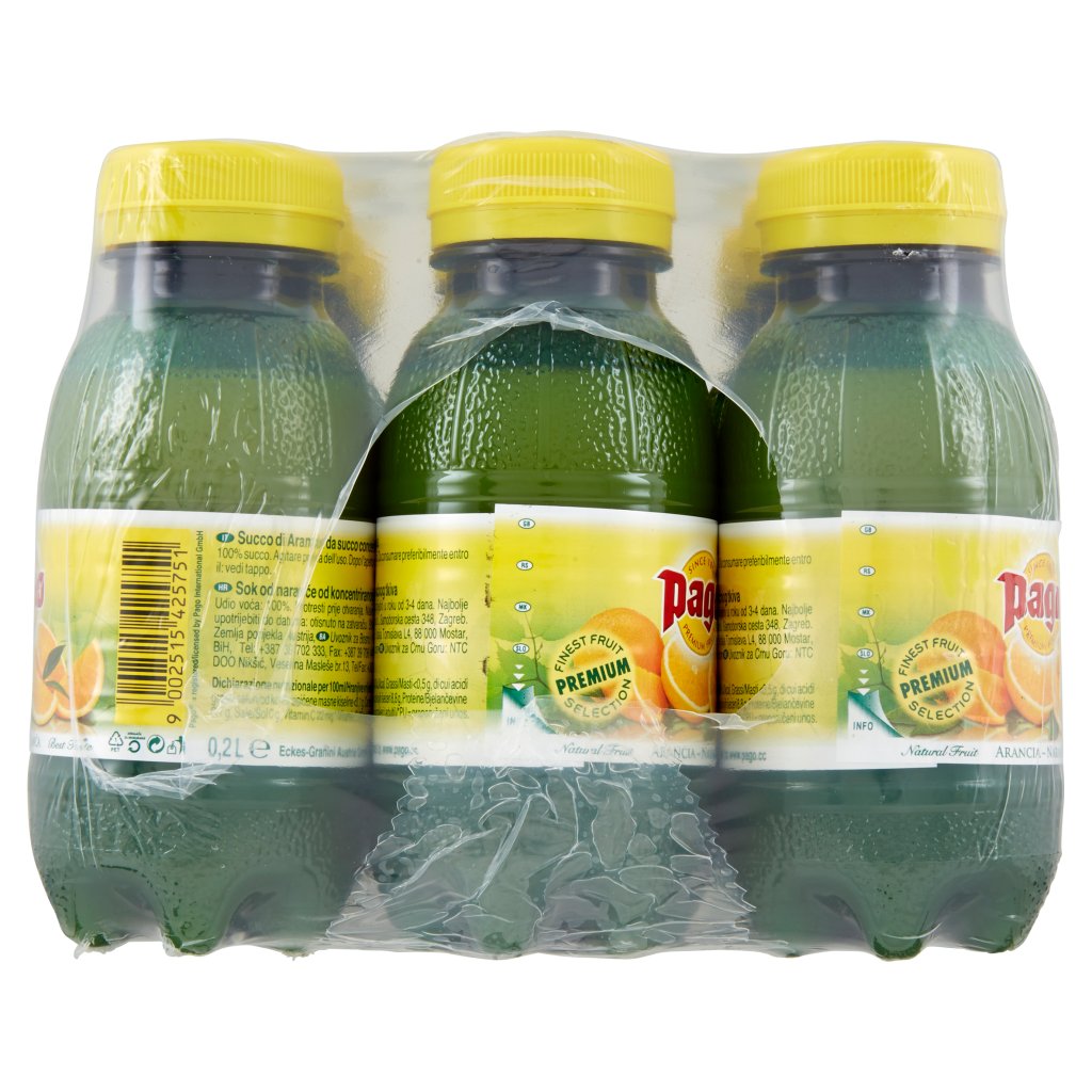 Pago Succo di Frutta, Arancia 100% Bottiglia Pet Monodose 20 Cl x 12