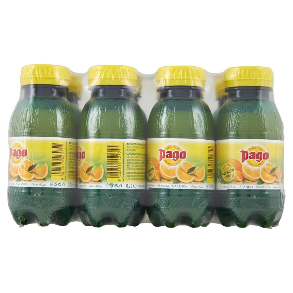 Pago Succo di Frutta, Arancia 100% Bottiglia Pet Monodose 20 Cl x 12