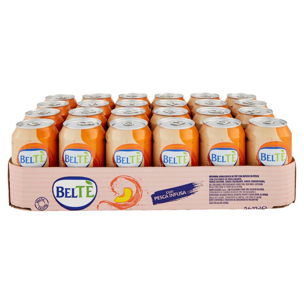 Beltè , Bevanda Analcolica di Thè con Infuso di Pesca, 33cl x 24, Lattina