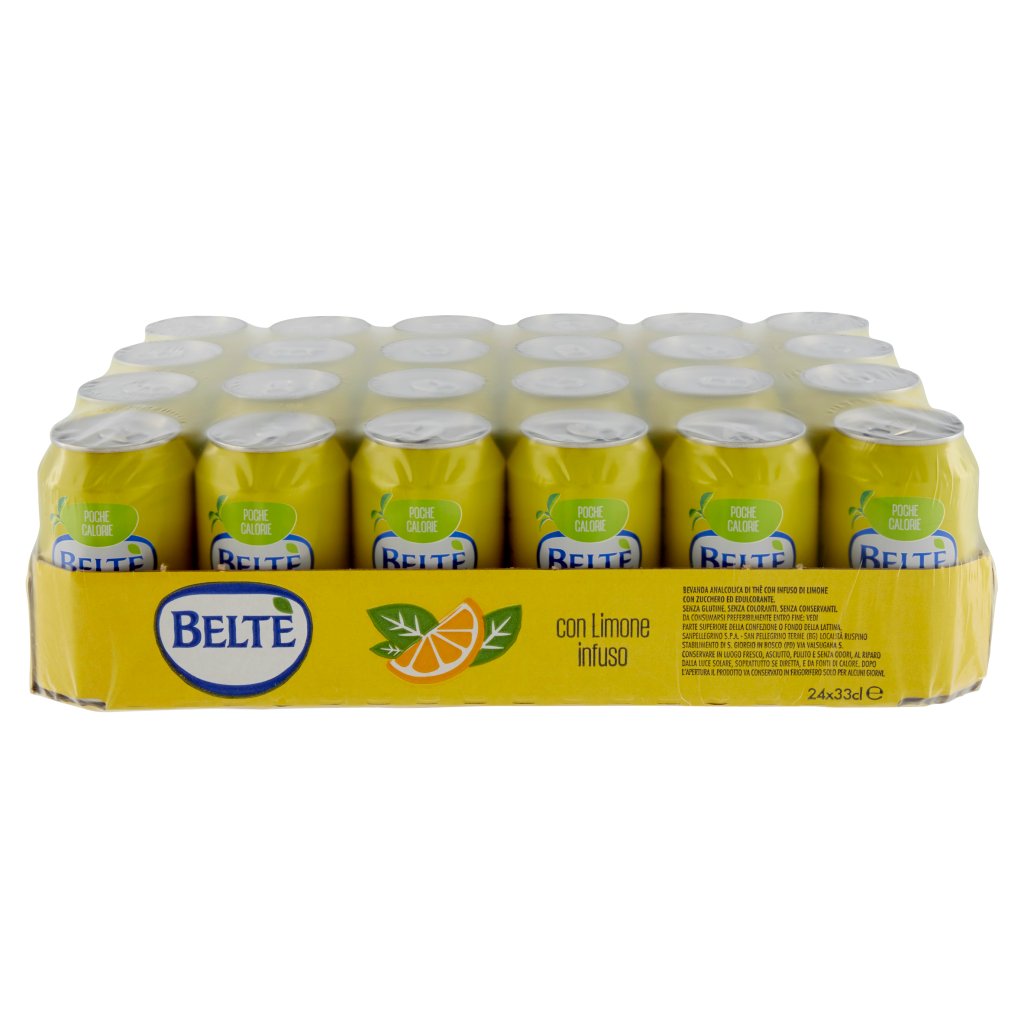 Belte' , Bevanda Analcolica di Thè in Acqua Minerale Naturale con Limone Infuso 33cl x 24, Lattina