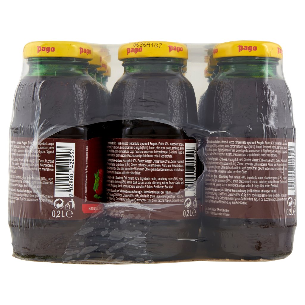 Pago Succo di Frutta, Fragola, Bottiglia Vetro Monodose 