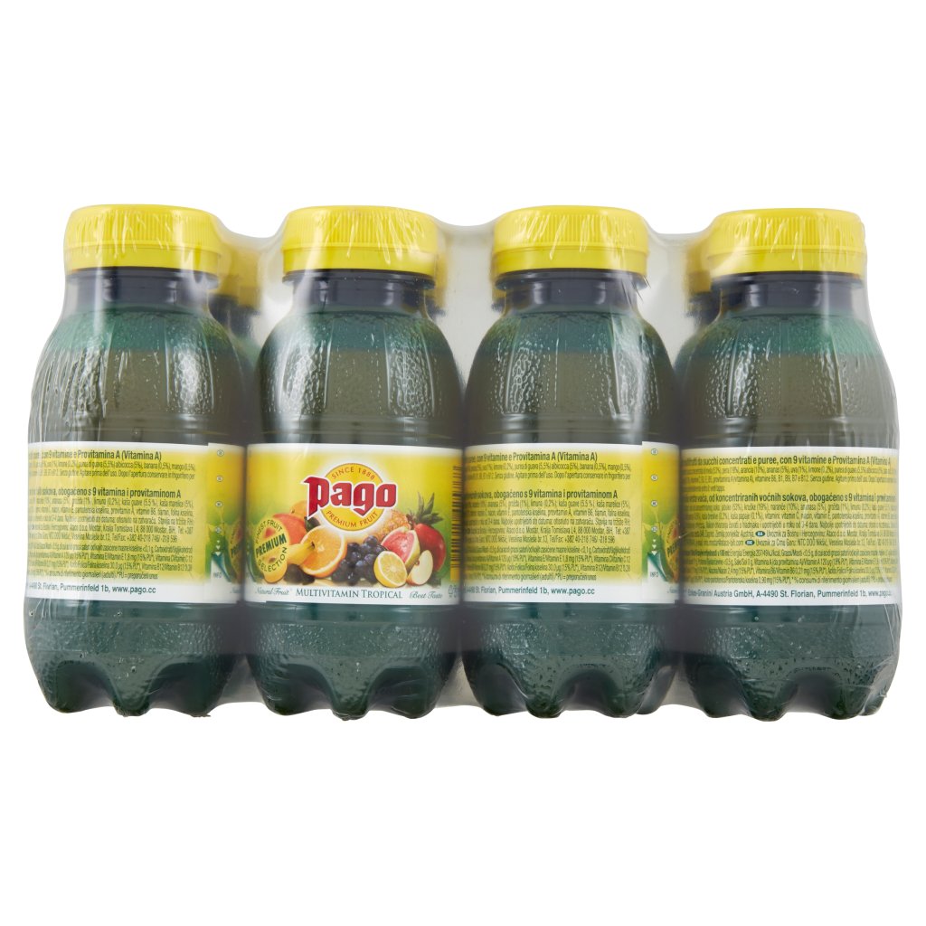 Pago Succo di Frutta, Tropicale 100%, Bottiglia Pet Monodose 20 Cl x 12