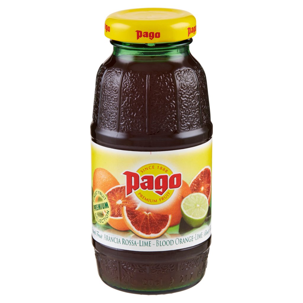 Pago Succo di Frutta, Arancia Rossa - Lime,  Bottiglia Vetro Monodose 20 Cl