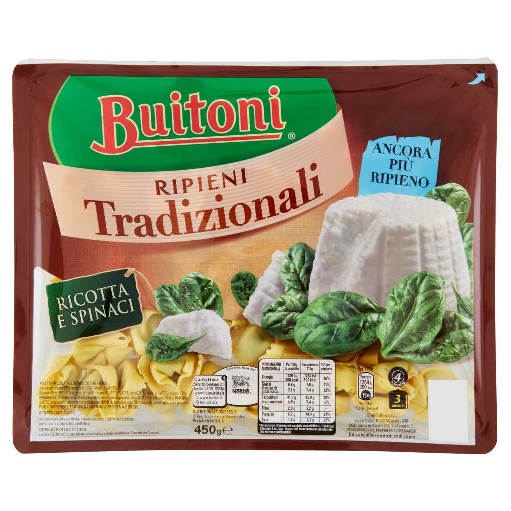 Buitoni Ripieni Tradizionali Tortelloni Ricotta e Spinaci Pasta Fresca all'Uovo