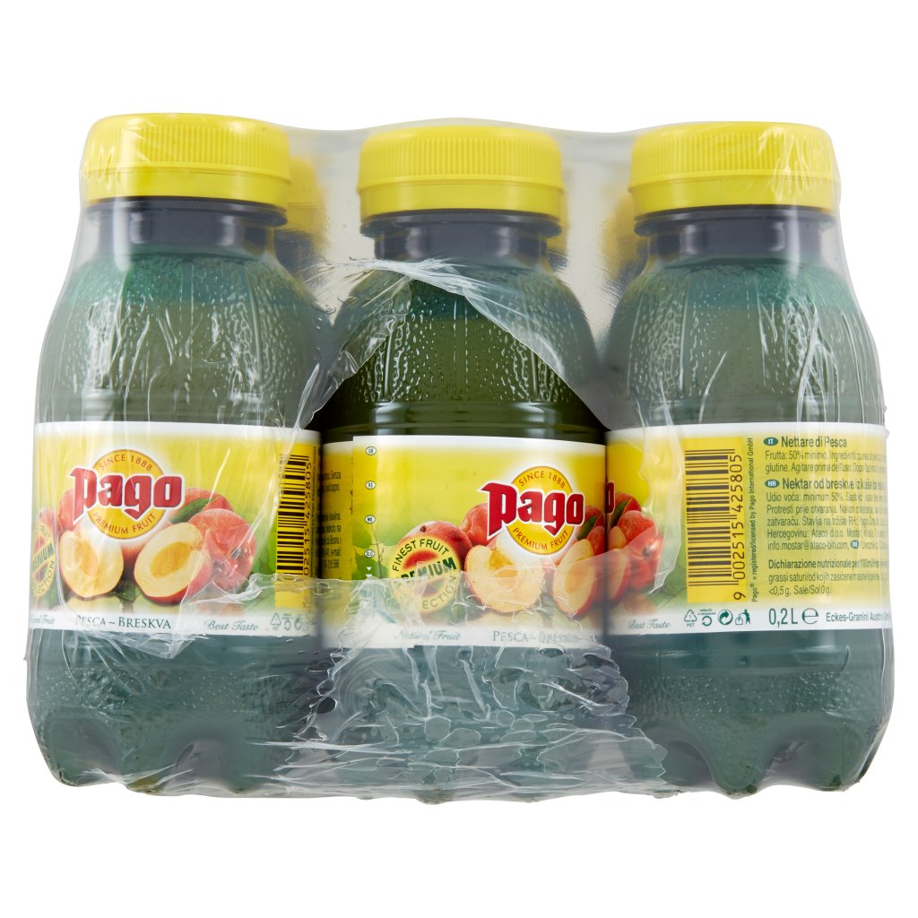 Pago Succo di Frutta, Pesca Nettare, Bottiglia Pet Monodose 20 Cl x 12