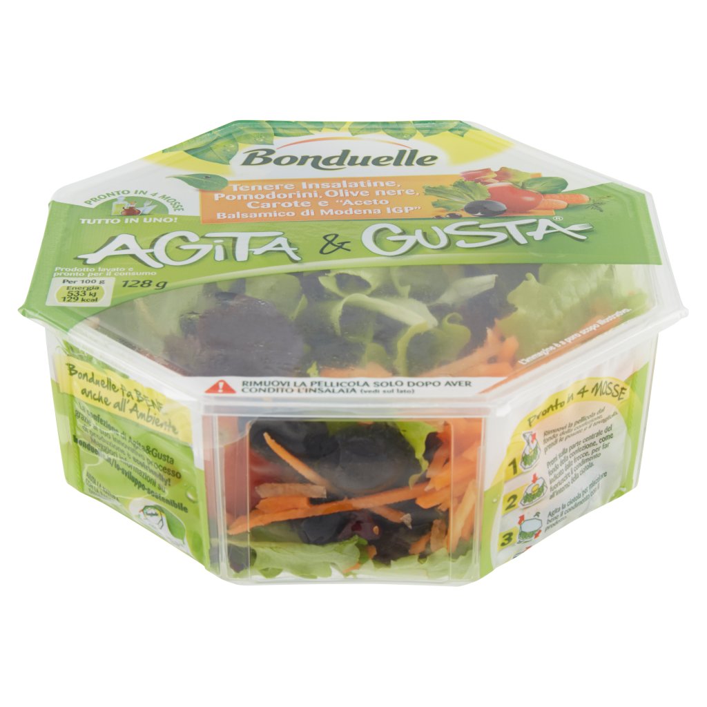 Bonduelle Agita & Gusta Tenere Insalatine, Pomodorini, Olive Nere, Carote e Aceto Modena Igp 100 g