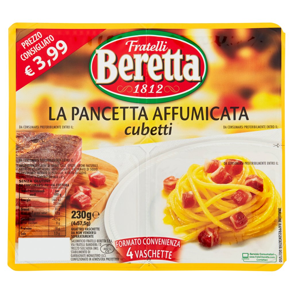Fratelli Beretta La Pancetta Affumicata Cubetti 4 x 57,5 g Everli