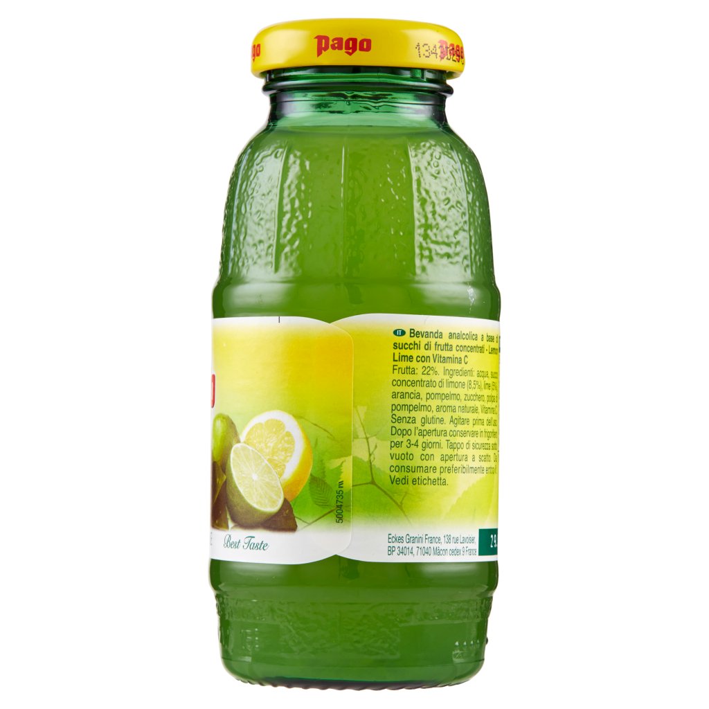 Pago Succo di Frutta, Limone - Lime, Bottiglia Vetro Monodose 20 Cl