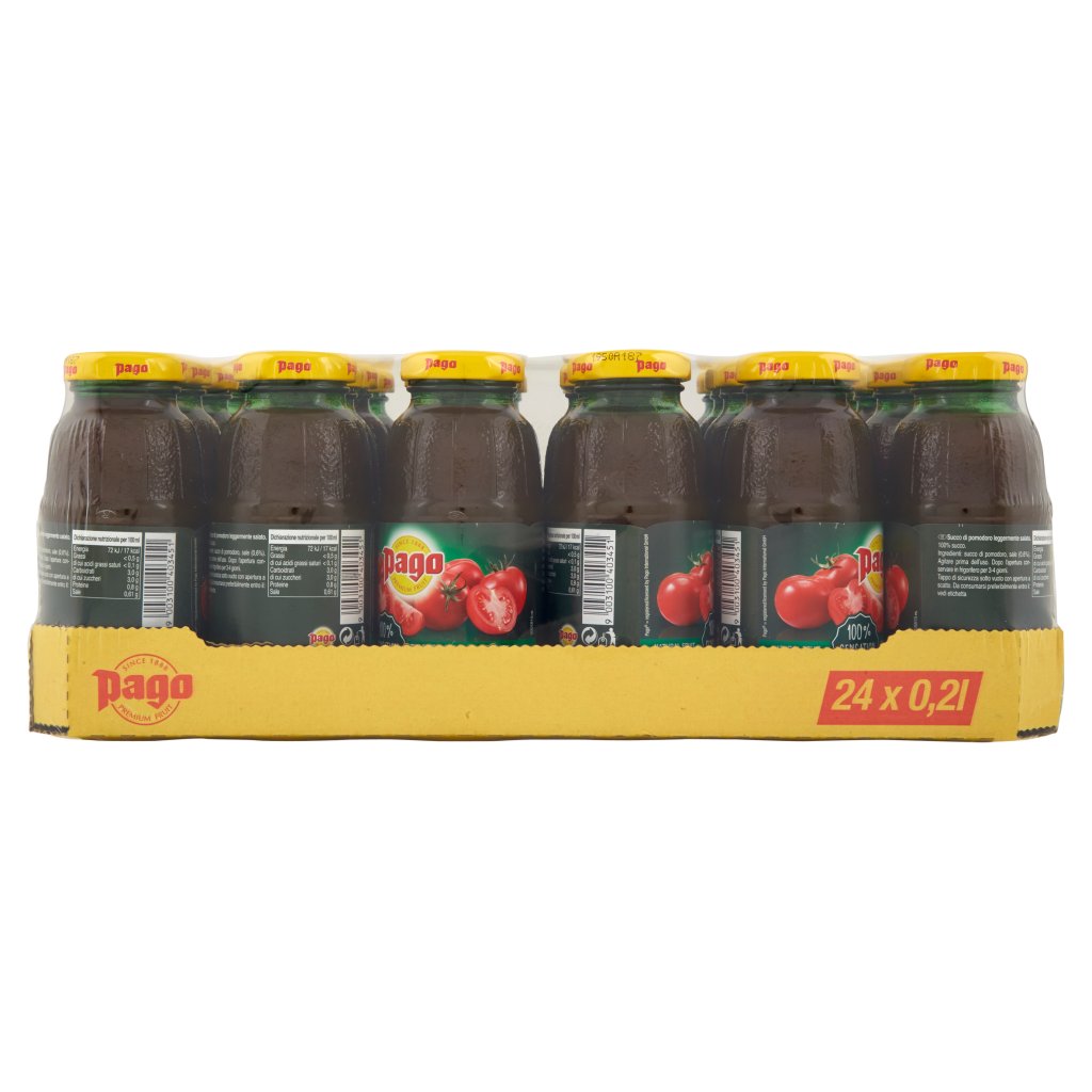 Pago Succo Pomodoro 100%, Bottiglia Vetro Monodose 20 Cl x 24