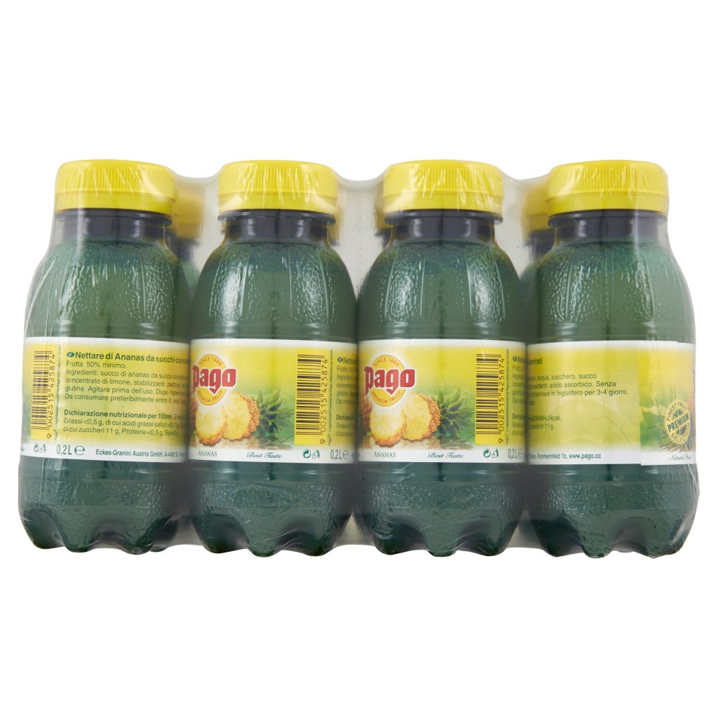 Pago Succo di Frutta, Ananas Nettare, Bottiglia Pet Monodose 20 Cl x 12