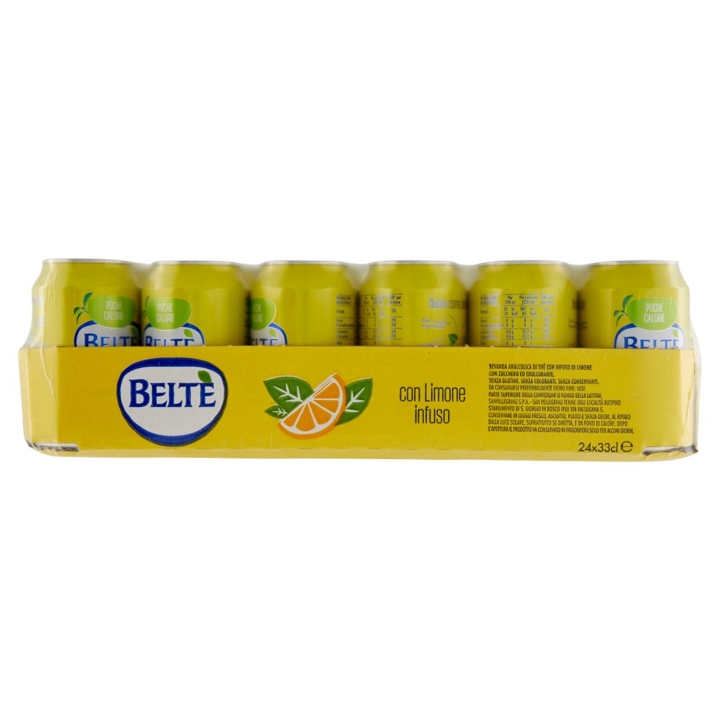 Belte' , Bevanda Analcolica di Thè in Acqua Minerale Naturale con Limone Infuso 33cl x 24, Lattina