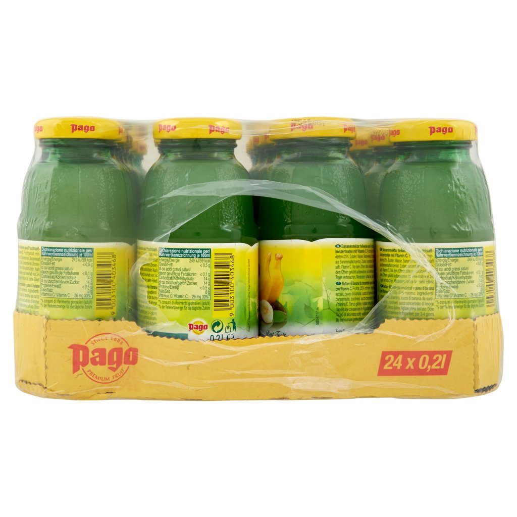 Pago Succo di Frutta, Banana Nettare, Bottiglia Vetro Monodose 20 Cl x 24