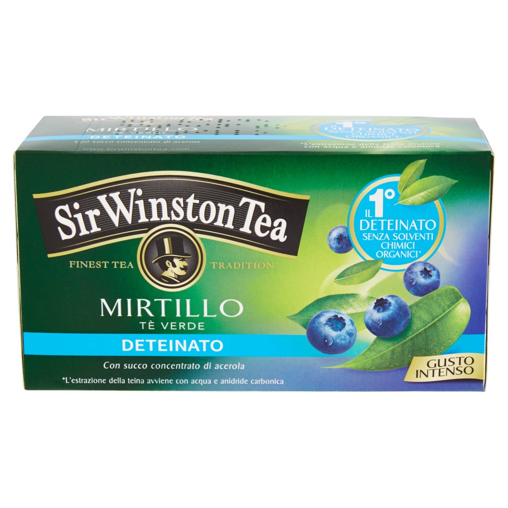 Sir Winston Tea Mirtillo Tè Verde Deteinato Gusto Intenso 20 Bustine