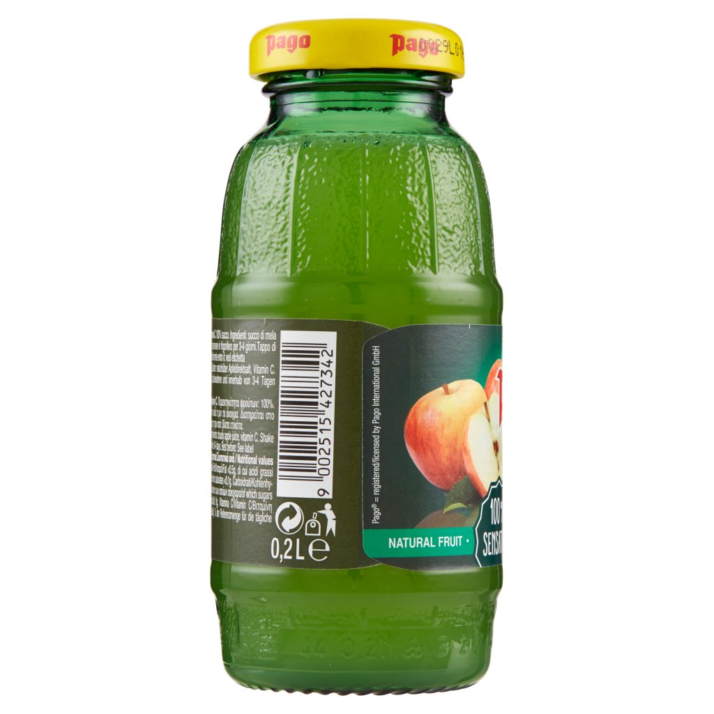 Pago Succo di Frutta, Mela Spremuta 100%, Bottiglia Vetro Monodose 20 Cl